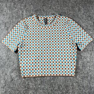 Cotton On Body Crop Top Womens L Checkered Multicolor Stretch Knit